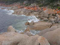 red lichens trim the shore of the southern most point in mainland Australia
