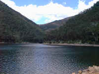 The lake was created by a huge rock fall in ancient times, blocking the river