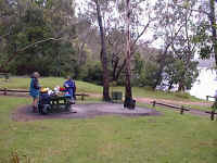 out of the canoes and morning tea at Saunders landing